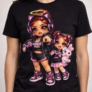 Gamer Mom Graphic Tee - Black with Pink Accent